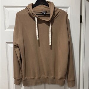 Buffalo David Bitton Tan Brown Hooded Sweatshirt with Cream Drawstrings